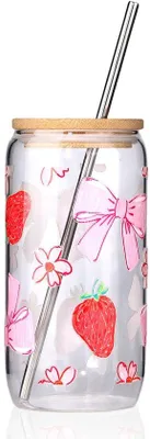 Immagine prodotto di Bicchiere in vetro con coperchio e manici - Design elegante e raffinato - 16 oz