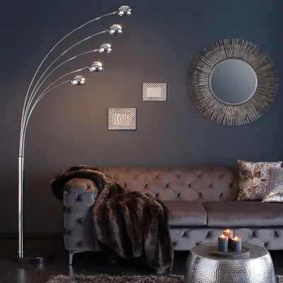 Produktbild von cagü: XL Design Stehlampe TULIPA Chrom glänzend mit Marmorfuß Schwarz 205cm Höhe