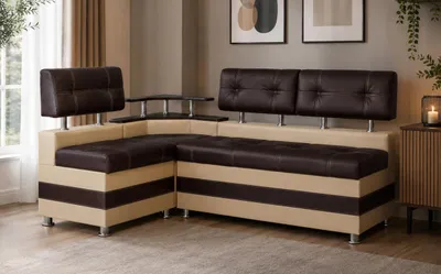 Produktbild von Eckbank LATTE Braun-Beige | Moderne Sitzbank aus Kunstleder mit Stauraum & Ablage | Beidseitig montierbar