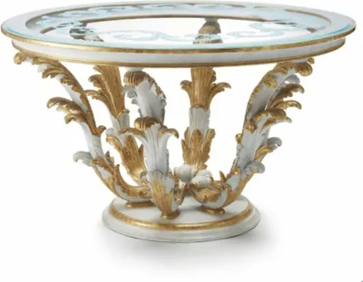 Produktbild von Casa Padrino Luxus Barock Esstisch mit Glasplatte Weiß / Gold Ø 140 cm -  Italy