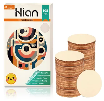 Imagen del producto de Rodajas de madera redondas, de 5 cm de diámetro, 120 unidades, en estado natural, para manualidades