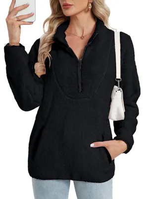 Imagen del producto de Sudadera para mujer sin capucha, de felpa, manga larga, estilo casual