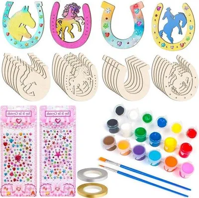 Image de Kit de bricolage en bois pour enfants - 24 pièces - peinture, paillettes et rubans inclus