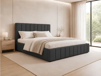 Produktbild von MOEBLO Polsterbett Bett 01 – Doppelbett mit Kopfstütze, Rahmenbettgestell, Bettkasten, Lattenrost und gepolstertem Kopfteil - 140x200 - Graphite (TRINITY 15)