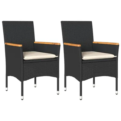 Produktbild von Gartenstühle mit Kissen 2 Stk. Schwarz Poly Rattan