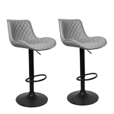 Produktbild von 2er Set Barhocker Kunstleder Tresenhocker 360° drehbar Gepolsterter Barstuhl mit Rückenlehne und Fußstütze Höhenverstellbar Hellgrau