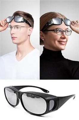 Produktbild von GKA Überziehbrille Sonnenbrille silber verspiegelt für Brillenträger Überbrille Fit Over UV400 für Damen und Herren