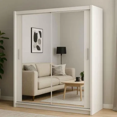 Produktbild von Kleiderschrank PARIS 160 cm Schiebetürenschrank mit Spiegel, Weiß