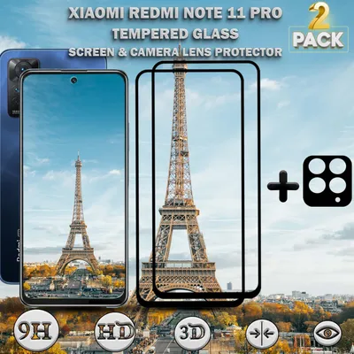 Obrázok produktu pre 2-balenie Xiaomi Redmi Note 11 Pro Ochranné sklo na displej & 1-balenie ochrana objektívu - Tvrdené sklo 9H - Super kvalita 3D