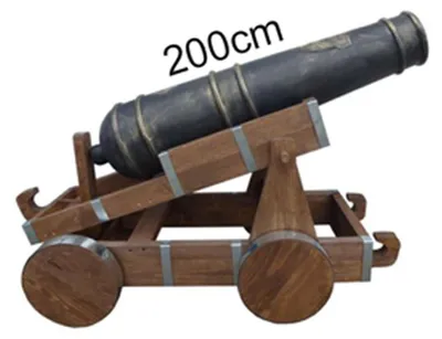 Zdjęcie produktu dla Antyczna armata na kółkach dekoracja dekoracja ogrodu rzeźba statuetki drewno 200 cm nowość