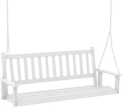 Produktbild von GOPLUS Hängebank, Gartenschaukel aus Pappelholz bis 360kg belastbar, Hängeschaukel mit Verstellbarer Kette, Hollywoodschaukel Schaukelbank Outdoor für Terrasse Garten Hof (3-Sitzer,Weiß)