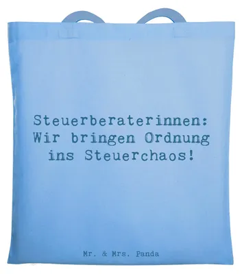 Produktbild von Mr. & Mrs. Panda einkaufsshopper Spruch Steuerberaterin Ordnung - Sky Blue - Geschenk, handgefertigte Geschenke, Alltag, Laptoptasche, Freude, Liebevoll, Shopping Tasche