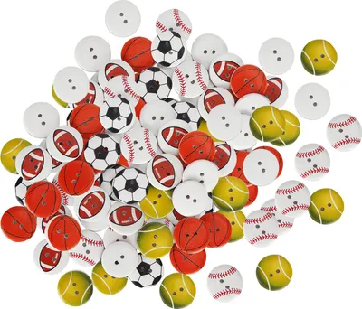 Produktbild von 100pcs Holzknöpfe 2 -Loch -Runde Formbasketball Fußball gemischtes Muster Nähen