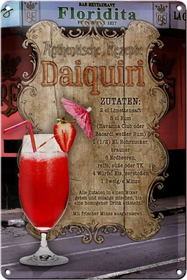 Produktbild von Blechschild Rezept 20x30cm Daiquiri Zutaten Limettensaft
