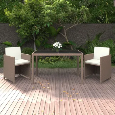 Produktbild von The Living Store 3-tlg. Garten-Essgruppe mit Kissen Poly Rattan Beige