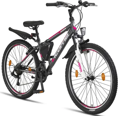 A studio shot of a mountain bike against a white background.