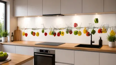 Immagine prodotto di Pannello decorativo per cucina, modello "Paprika", spessore 3 mm, realizzato in alluminio composito, ideale come protezione dagli schizzi. Pannello resistente all'acqua, con finitura opaca, effetto lotos e protezione UV. Dimensioni: 220 x 60 cm