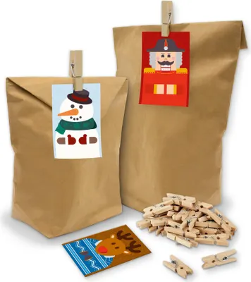 Produktbild von itenga SET Geschenktüten Weihnachtsbande 24 x Tüten + Klammern + Karten
