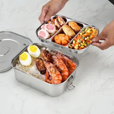 Produktbild von Famanu Bento-Box 1800 ml – 3 Fächer, Doppelschichtig Isoliert, Luftdichte Lunchbox