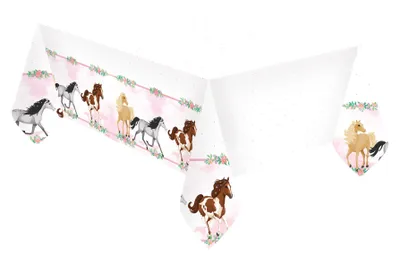 Obrázok produktu pre Obrus s motívmi koní 120 cm x 180 cm - opakovane použiteľný