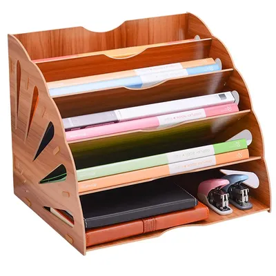 Produktbild von Holz-Dokumentenablage A4 – 5-stöckiger Schreibtisch-Organizer für Büro, Briefpapier & Akten, Holzstruktur, 35×28×28 cm