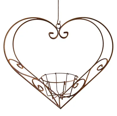 Produktbild von Edelrost Herz Blumenampel, 50 x 46 cm, Garten Deko Blumentopfhalter, Vintage Metallherz Hängekorb r