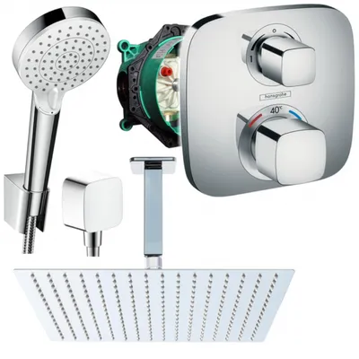 Produktbild von Hansgrohe und Jowi Unterputz Duschsystem Ecostat E Thermostat, Unterputz Duscharmatur mit 360mm Kopfbrause, Deckenanschluss