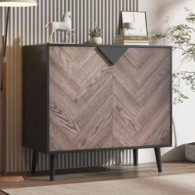 Immagine prodotto di Mobile contenitore – Credenza – Con ante e ripiani – In legno – Autoportante – 80 x 40 x 74,4 cm – Grigio