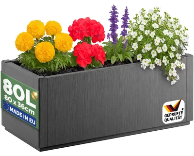 Produktbild von CASARIA® Blumenkasten "Ethica“ 80L 80x36x35cm Ablaufboden Kunststoff Winterfest Garten Pflanzkübel Übertopf Pflanzkasten Blumenkübel Anthrazit