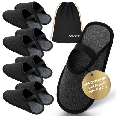 Obrázok produktu pre ONVAYA® Remeselnícka papuča s gumičkou vo vrecku | 4 kusy L-XL | ABS podrážka | Muzeálna papuča | Obuv pre hostí | Papuča pre hostí | Zámková papuča | Ochranná obuv | Plstená obuv