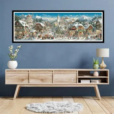 Imagen del producto de Pintura con diamantes para adultos, tamaño extra grande XXL, 80x240 cm, diseño de invierno, Navidad. Cuadro de diamantes 5D, paisaje. Kit de pintura con diamantes para regalo, ideal para la relajación y la decoración de paredes. Modelo: TU0N-546