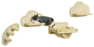 Produktbild von PawHut Katzentreppen-Set Sprossenleiter Plattformen Hängematte Indoor Beige