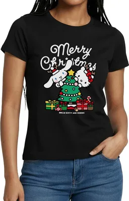 Produktbild von Spreadshirt Hello Kitty Und Cinnamoroll Weihnachten Frauen T-Shirt, L, Schwarz