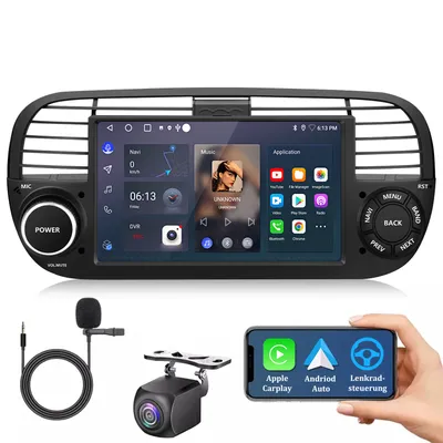 Zdjęcie produktu dla 2+64G 7" Radio Samochodowe Android 13 Carplay Dla Fiat 500 2007-2015 GPS Navi WIFI BT DAB+ RDS SWC USB Z Kamerą