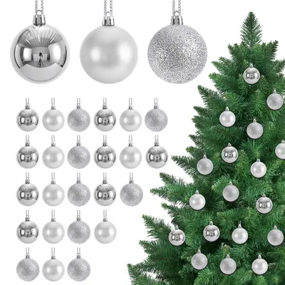 Weihnachtskugeln 24 Stück, 3 cm, silber, Kunststoff, glitzernd/matt/glänzend