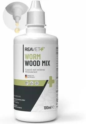 Produktbild von REAVET Wurm-Kraut Liquid 100 ml – für Hunde & Katzen, mit echtem Wurmkraut (Artemisia Absinthium) in rezepturbasierter Pflanzenformel, geeignet für alle Haustiere