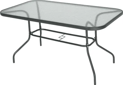 Image de Outsunny Table de Jardin rectangulaire dim. 140L X 80l x 70H cm mšŠtal šŠpoxy Gris Plateau Verre trempšŠ