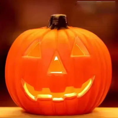 Imagen del producto de Linterna de Halloween con forma de calabaza, con luces LED, de 17 x 18 cm, que funciona con batería