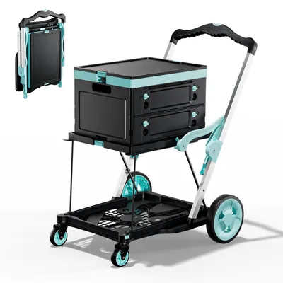 Klappbarer Einkaufswagen mit 4 Rädern und Klappbox, 90 kg Tragkraft