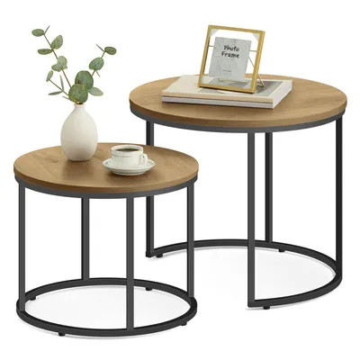 Produktbild von FORTENA  Couchtisch Set 2er Rund, Eiche Optik/Schwarz, Metall