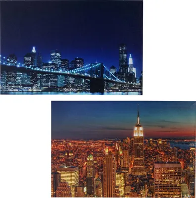 Produktbild von 2er-Set LED-Bild Leinwandbild Leuchtbild Wandbild 40x60cm, Timer Skyline New York