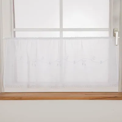 Produktbild von Scheibengardine Batistoptik Stickerei Häkelborte 45x120cm