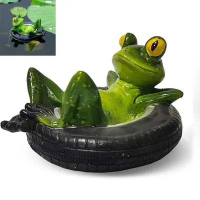 Produktbild von Miniteich Deko Set mit Schwimmfrosch für Garten und Balkon – Teichdekoration für Zinkwannen, Solarbrunnen und Terrassenteiche
