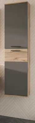 Produktbild von Badezimmer Hochschrank "Tomaso" Eiche und grau Bad Hängeschrank mit Soft-Close