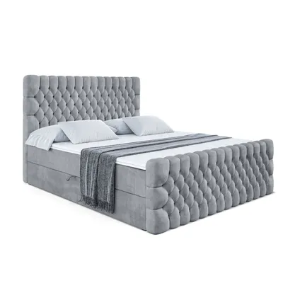 Produktbild von ALTDECOR Boxspringbett mit Fußteil, H3 Matratze und Topper - 180 x 200 cm - SERENE-Z - Grau Samt - Polsterbett mit Bettkasten und Lattenrost, Bett mit Stauraum