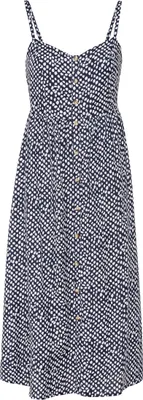 Produktbild von LASCANA Sommerkleid aus Leinenmix mit Zierknopfleiste mit Pünktchendruck marine-creme bedruckt Größe 44
