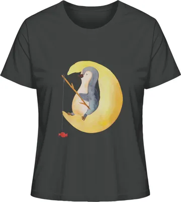 Produktbild von Mr. & Mrs. Panda Damen Basic T-Shirt Pinguin Mond Größe L - Anthrazit - Geschenk, Baumwoll, Süßigkeiten, Shirt, Oberteil, Angel, Spruch, Erschöpft