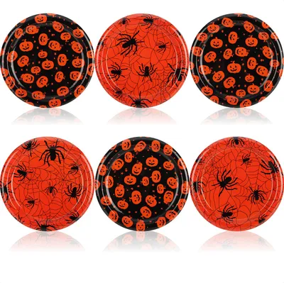 Produktbild von com-four® 6x Dekoteller Halloween - hochwertige wiederverwendbare Kunststoffteller im Spinnen- und Kürbis-Design - lebensmittelechte Dekoplatten - abwaschbare Zierteller
