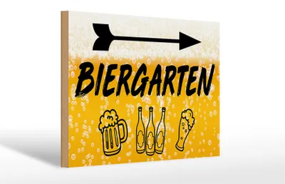 Produktbild von Holzschild Hinweis Biergarten rechts Bier Schild, 30x20 cm, Holzschilder Spruch Getränke Alkohol Bier