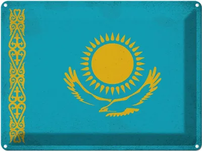 Produktbild von vianmo Blechschild 30x40 cm Kasachstan Kazakhstan Flagge Fahne Wappen